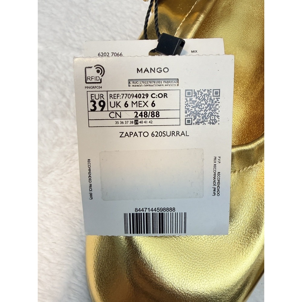 NEW MANGO MNG GOLD GATHERED STRAP BUCKLE BALLERINA BALLET FLAT SHOES 39 US 8-8.5 - Picture 5 of 12
